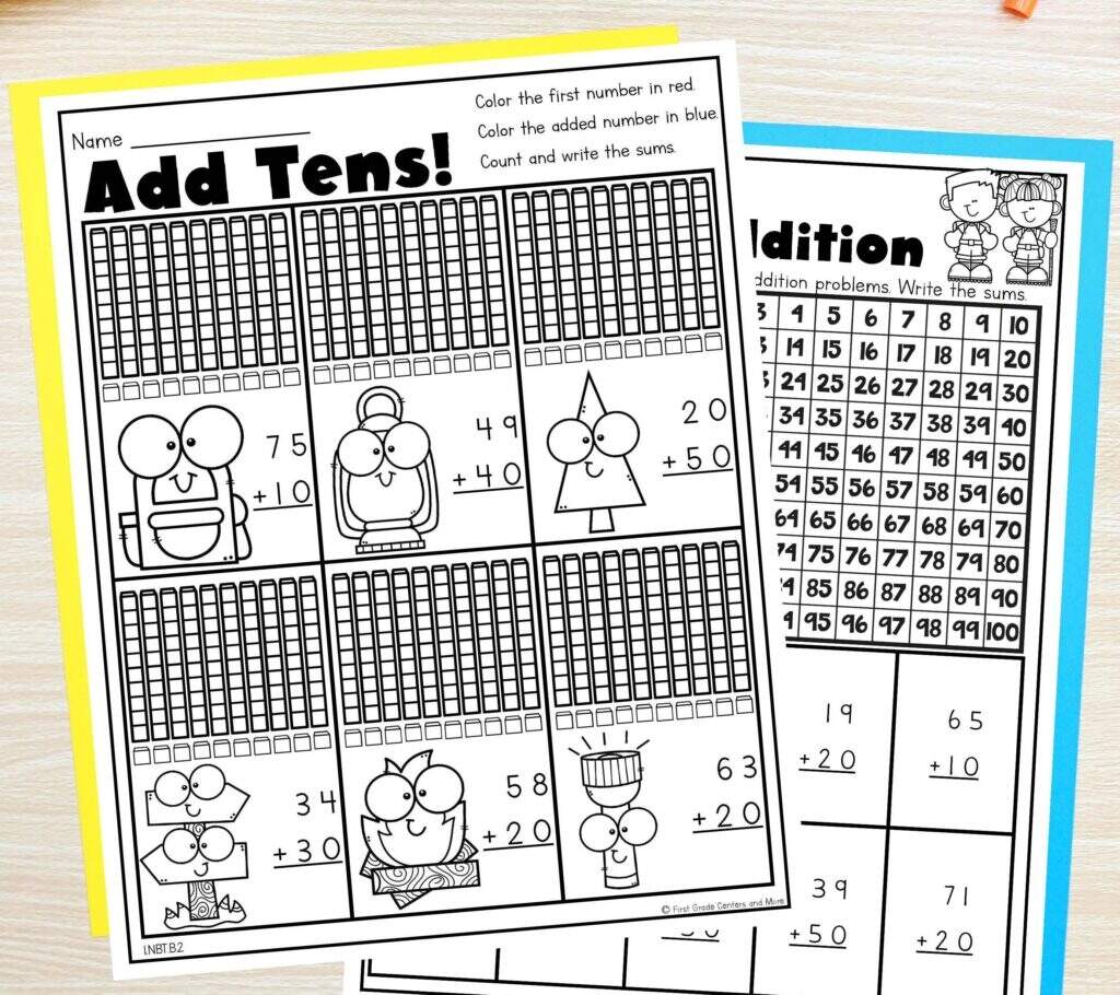 2 Digit Addition With No Regrouping First Grade Centers And More