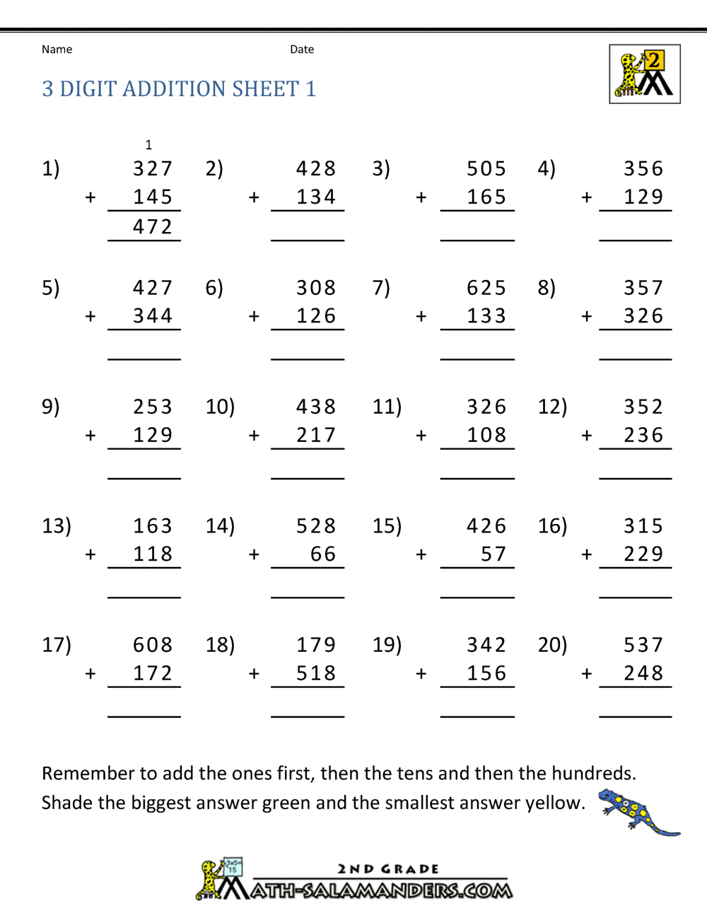 3 Digit Addition Regrouping Worksheets