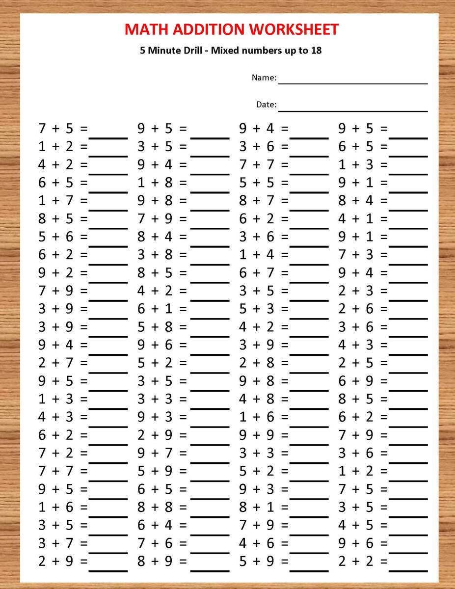 Addition 5 Minute Drill Worksheets With Answers PDF Download Etsy
