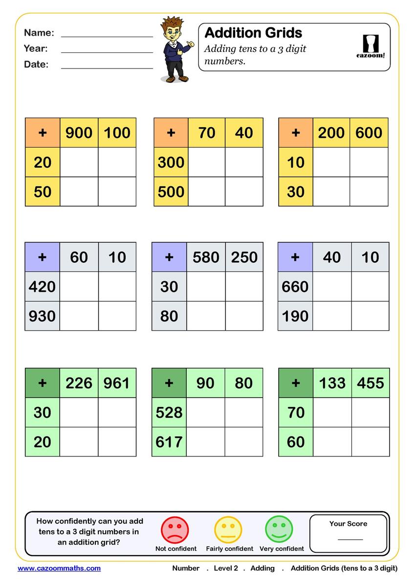 Addition Grids Worksheet Adding Hundreds To A 3 Digit Number Fun And Engaging Year 3 PDF Worksheets