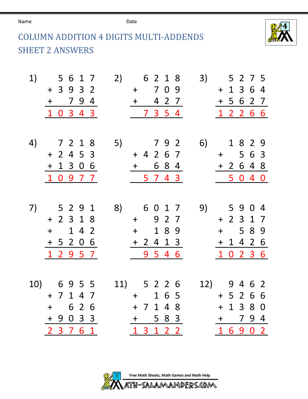 Worksheets For Grade 4