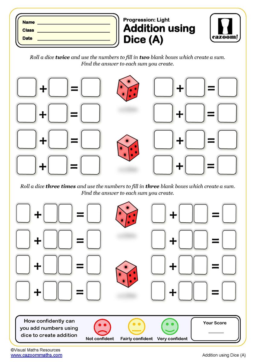 Dice Addition Activity Digital Download Etsy