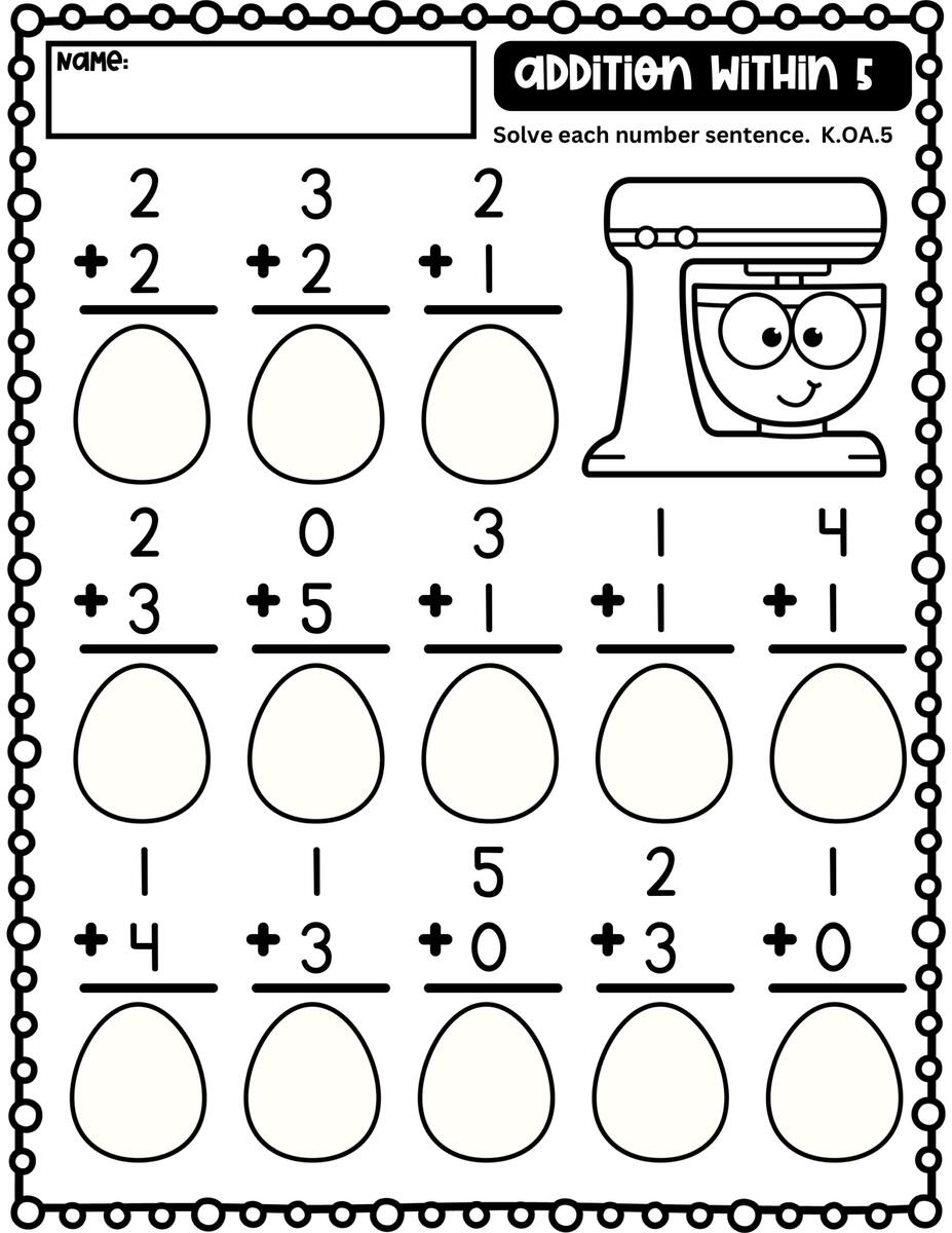 Kindergarten Spring Math Worksheets Addition And Subtraction Within 5 Classful