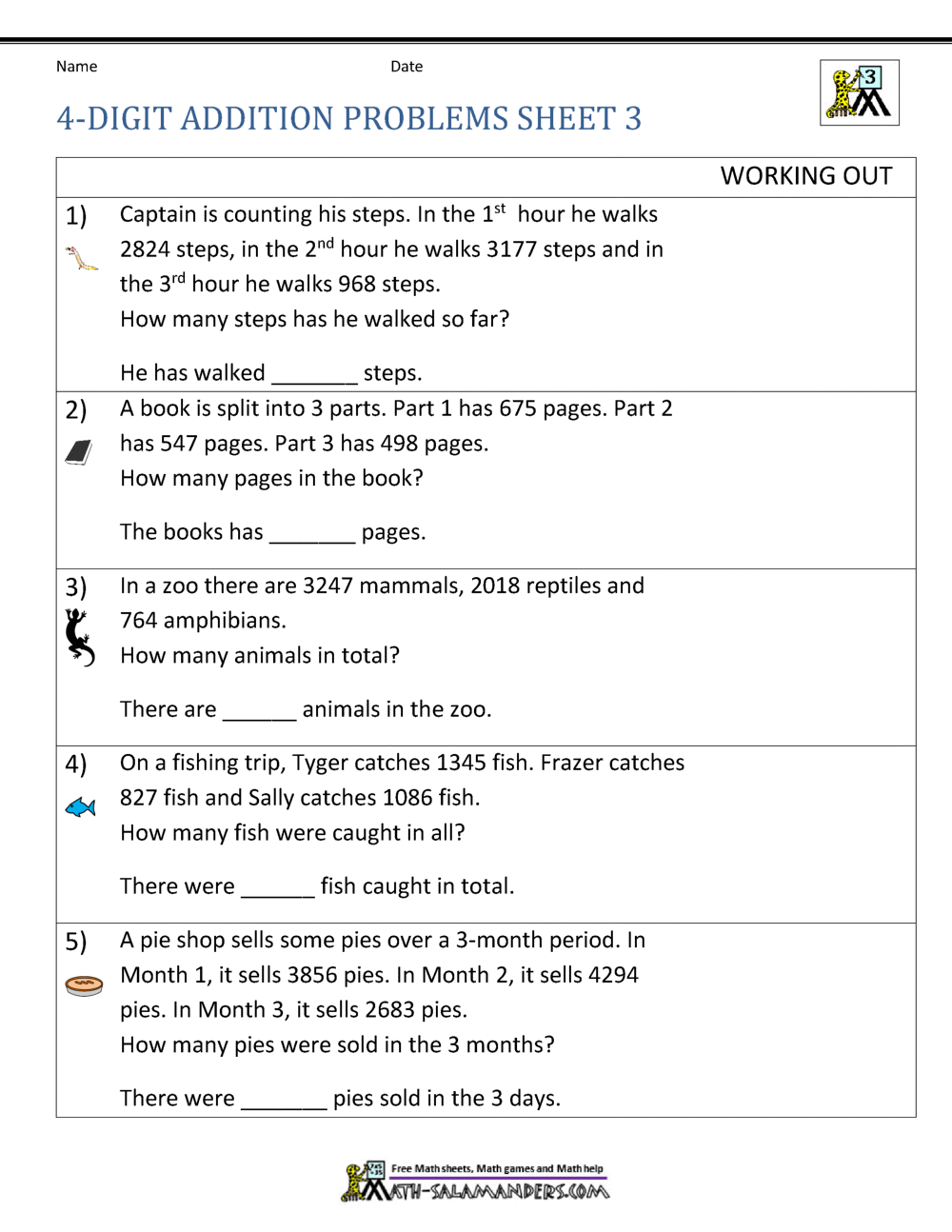 Addition Word Problems 3rd Grade