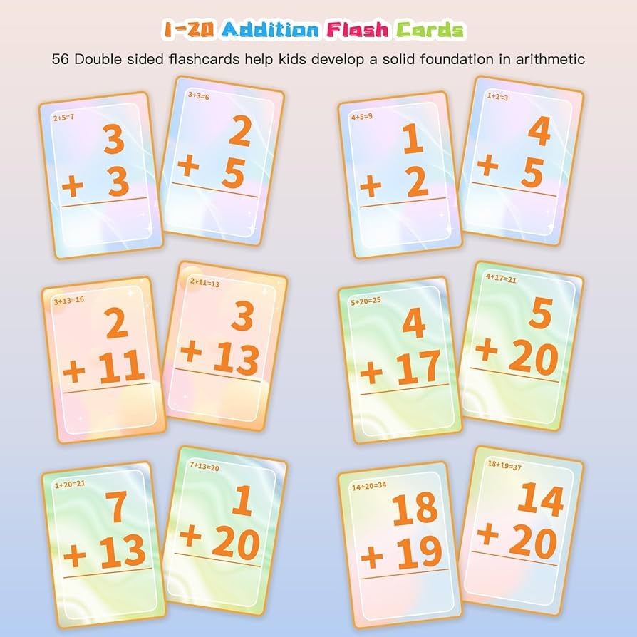 Amazon Alened Addition Flash Cards Math Facts Flashcards 1 20 Manipulatives Games For Kindergarten 1st 2nd 3rd 4th 5th 6th Grade Kids Ages 4 12 Toys Games