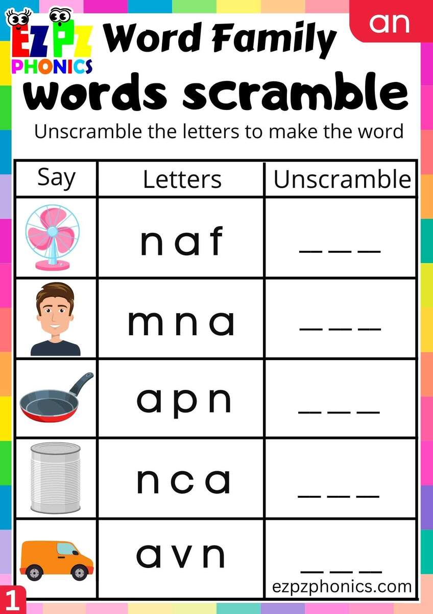 AN Word Family Worksheets The Teaching Aunt