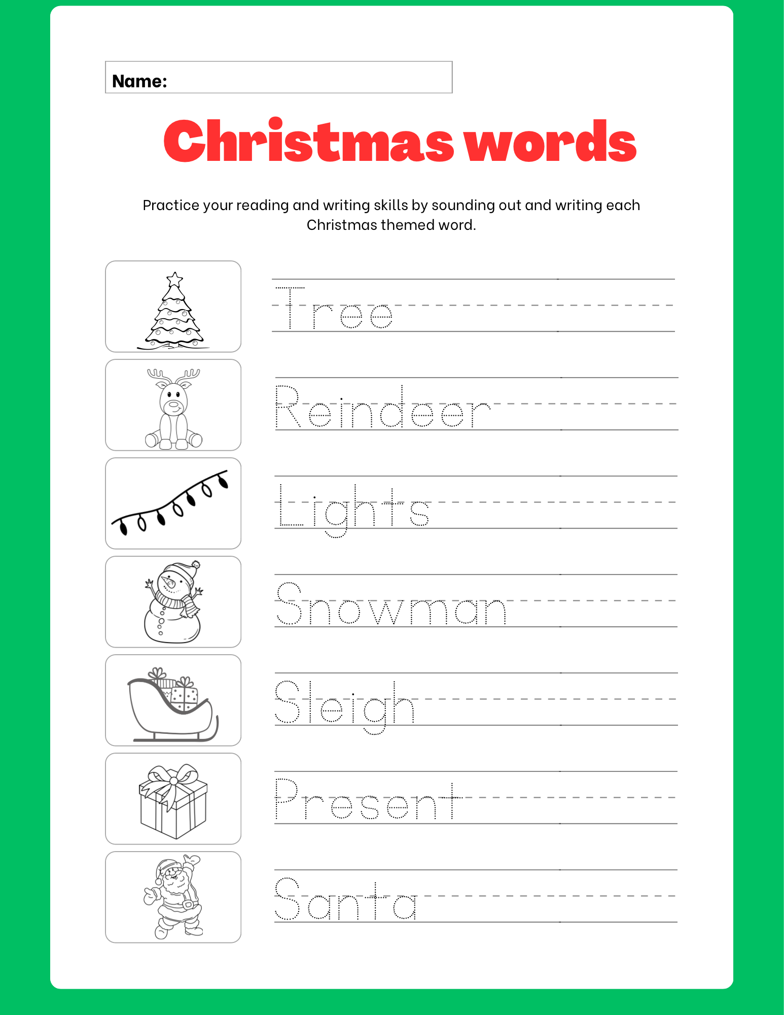 Christmas Phonics Worksheet Free Printable Digital PDF