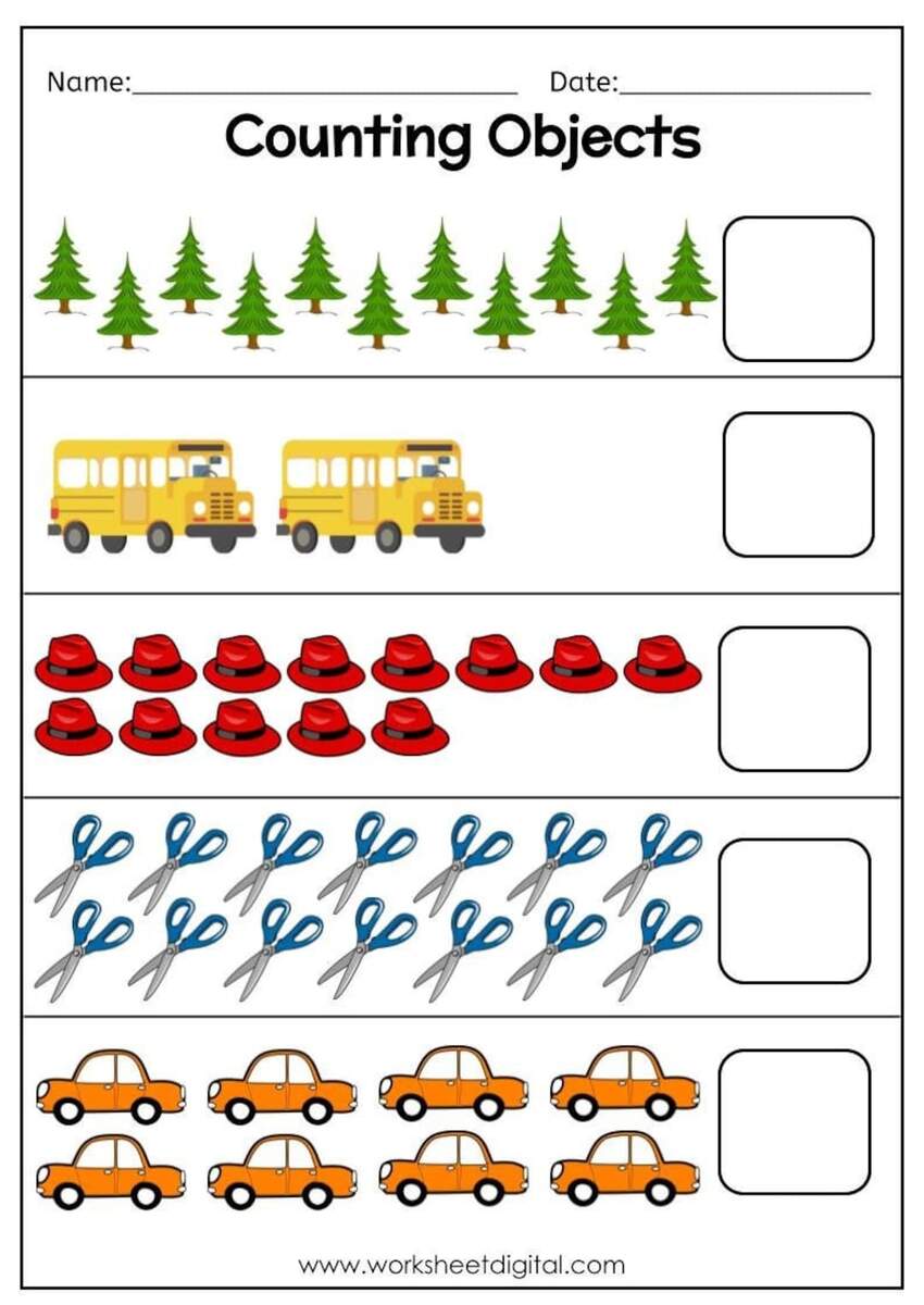 Kindergarten Math Counting Objects Worksheets 1 10 Black And White Teaching Resources