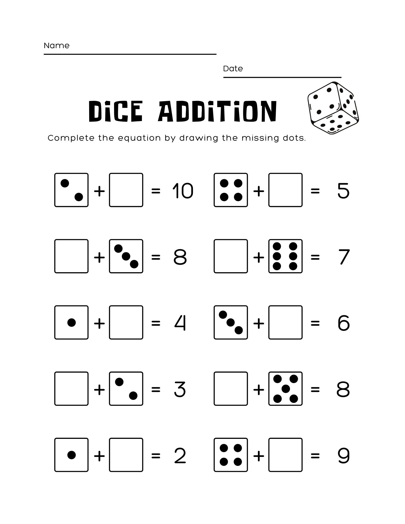 Dice Addition Activity Digital Download Etsy