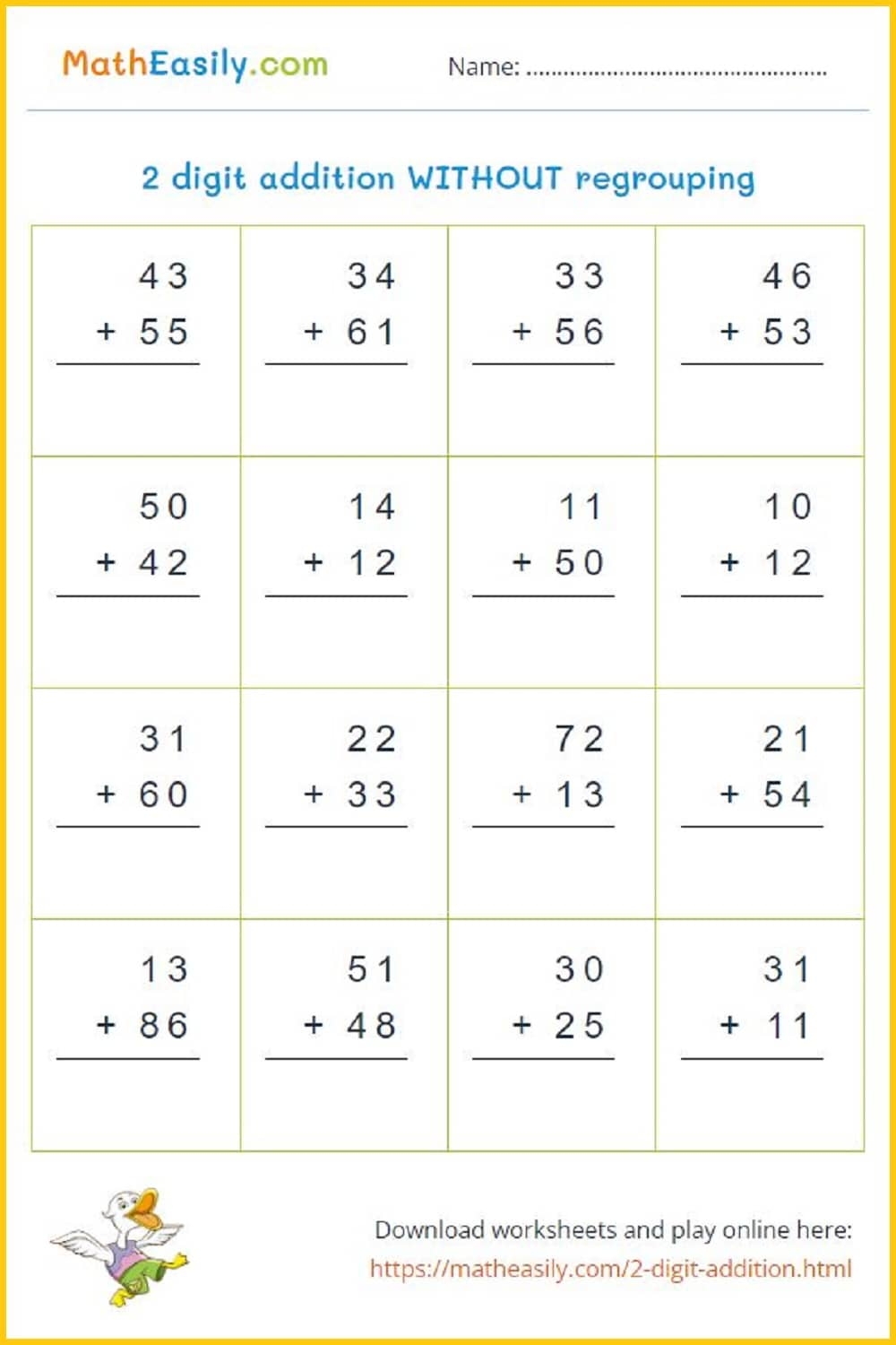 Double Digit Addition Games ONLINE Worksheets