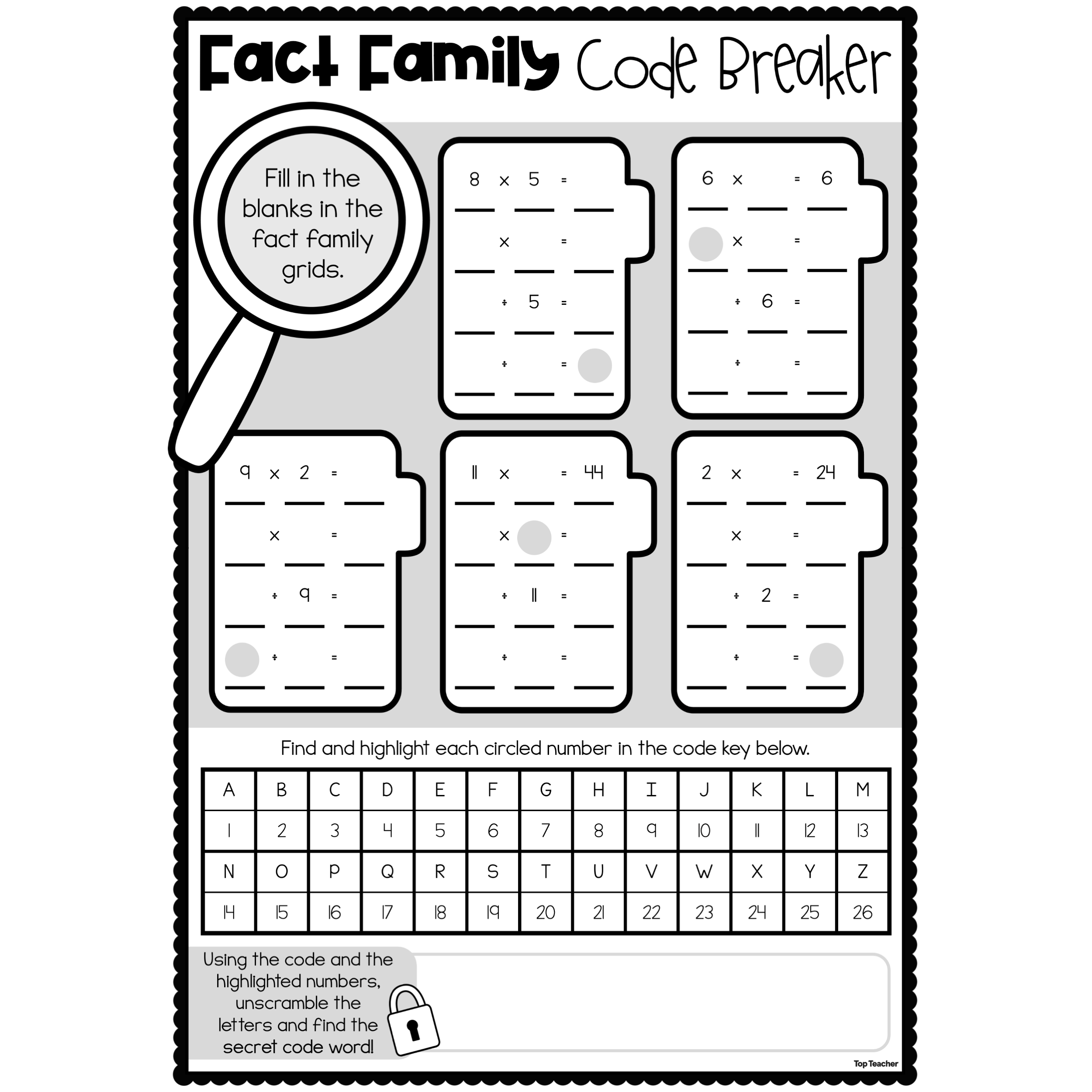 Fact Family Code Breaker Worksheets Top Teacher