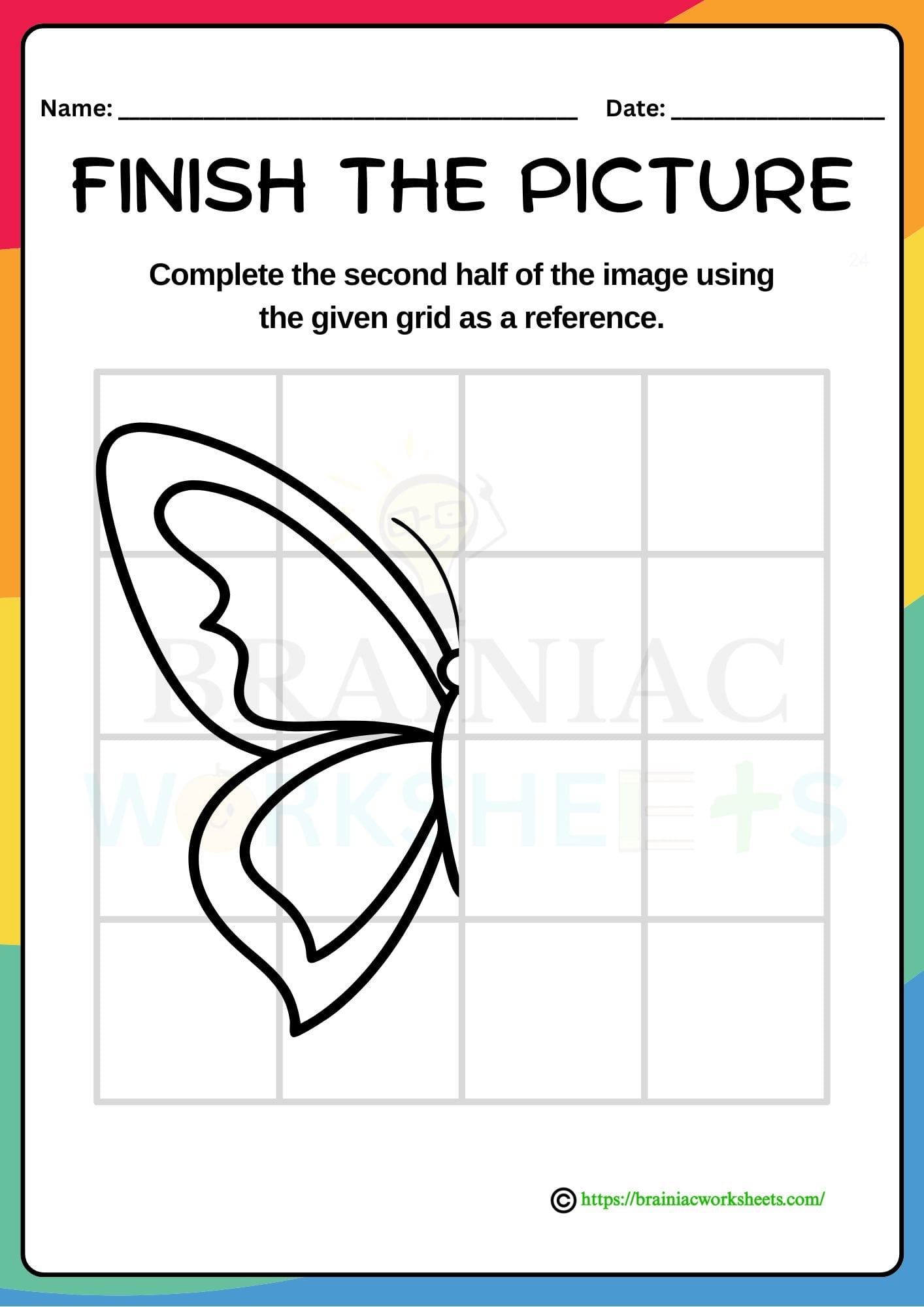 Finish The Picture Butterfly Symmetry Drawing Worksheet For Class 1 Brainiac Worksheets