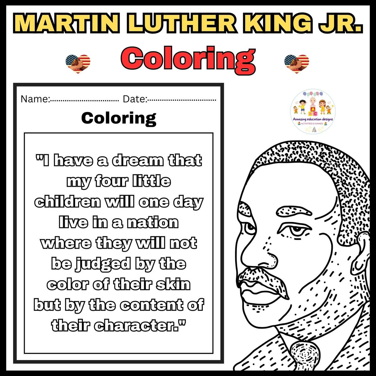 Martin Luther King Day Printable Holiday Worksheets For Kids MLK Day Etsy