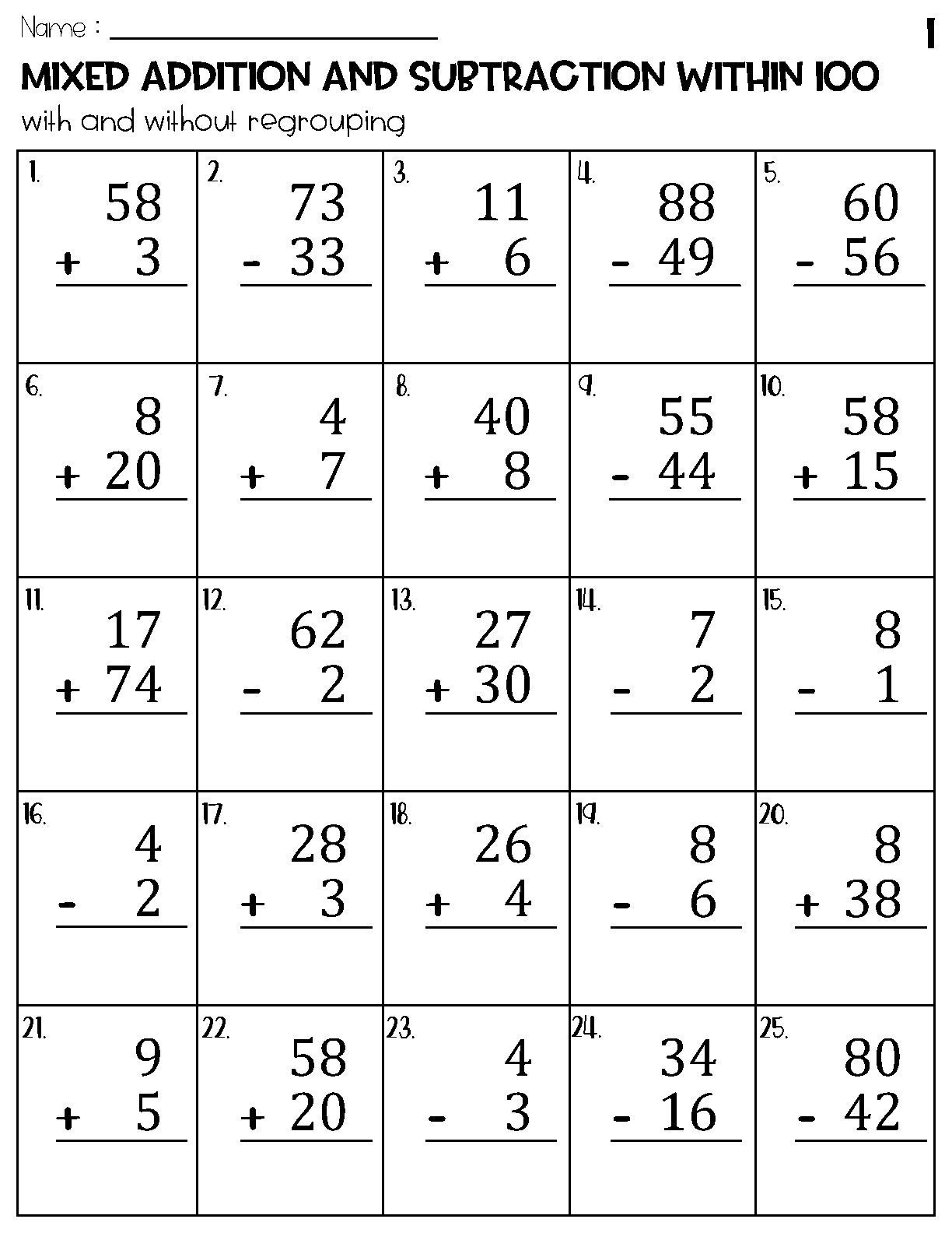 100 Two And Three Digit Mixed Addition And Subtraction With Grid Worksheets Etsy