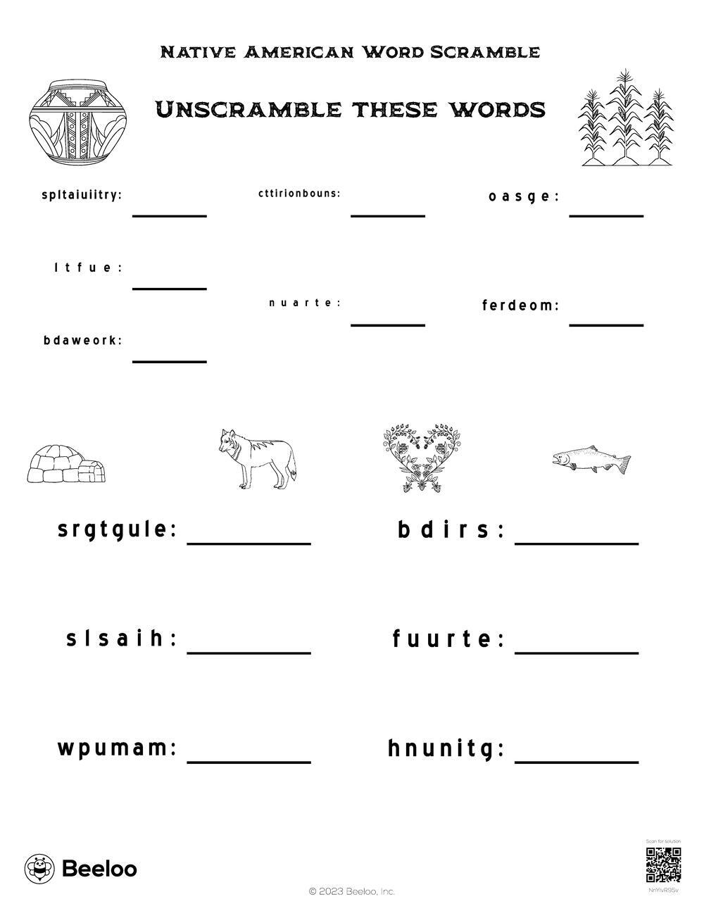 Native American Word Scramble Beeloo Printable Crafts And Activities For Kids