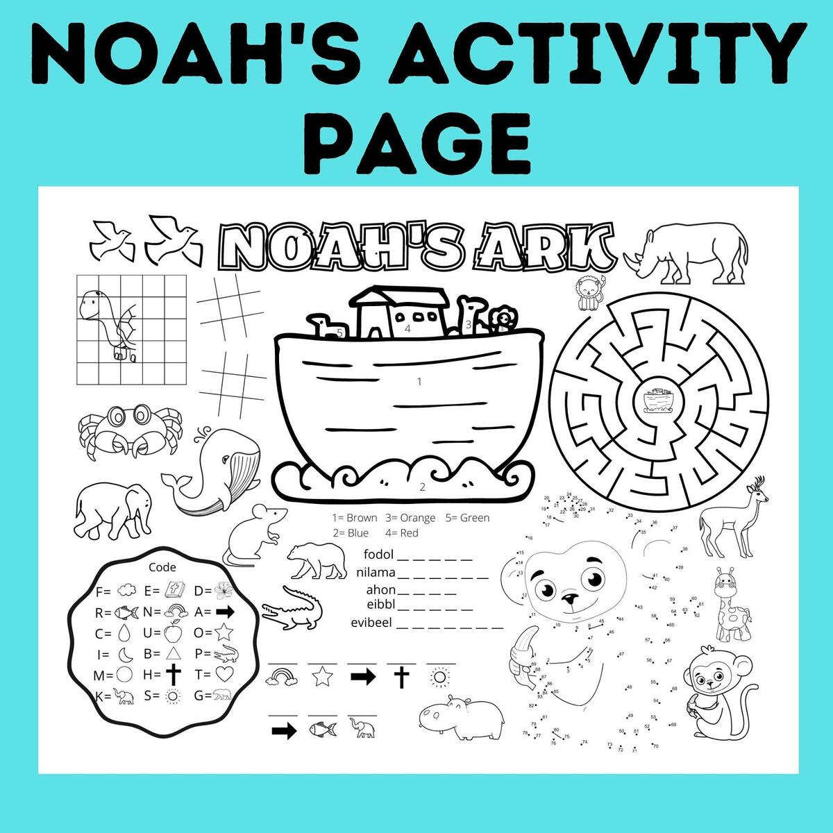 Noah s Ark Printable Noah s Ark Activity Sheet Noah s Ark Craft Church Activity Page Church Craft Church Coloring Page Activity Etsy