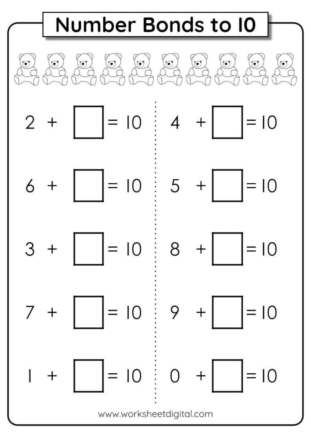 Number Bonds To 10 Worksheets Kindergarten Homeschool Activity PDF Etsy Israel