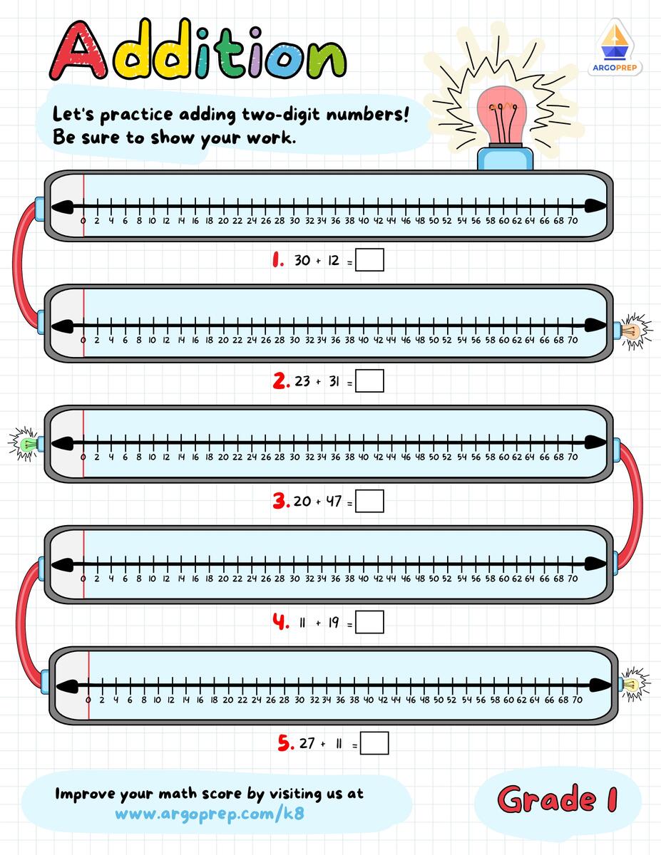 Number Lines 1st Grade Addition Worksheets ArgoPrep