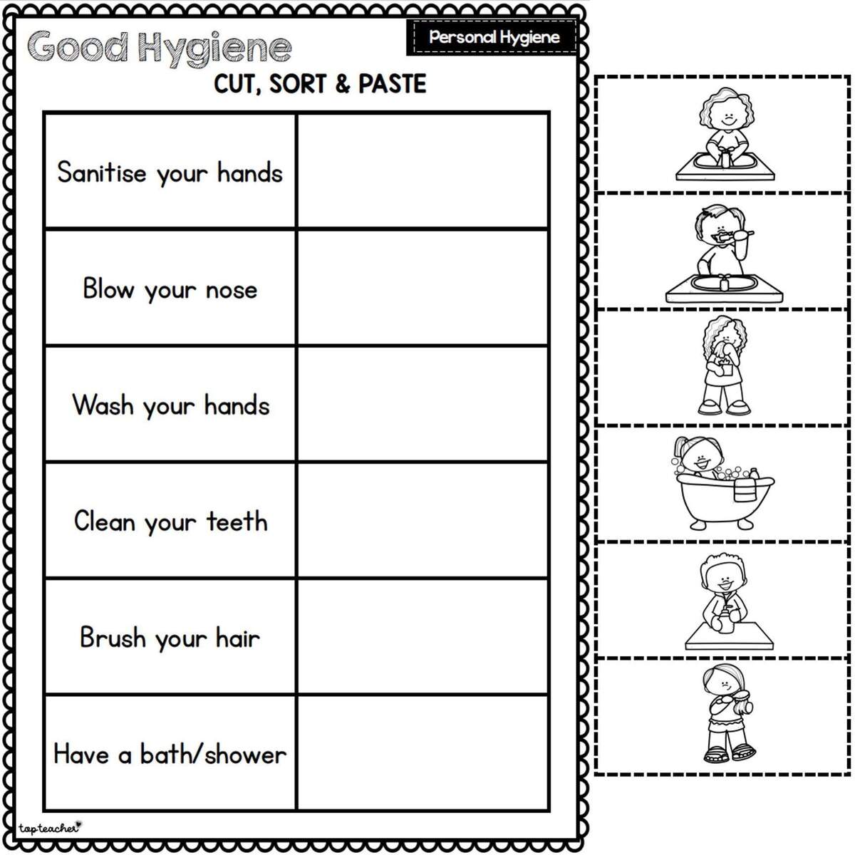 Personal Hygiene Match Health Worksheet Top Teacher