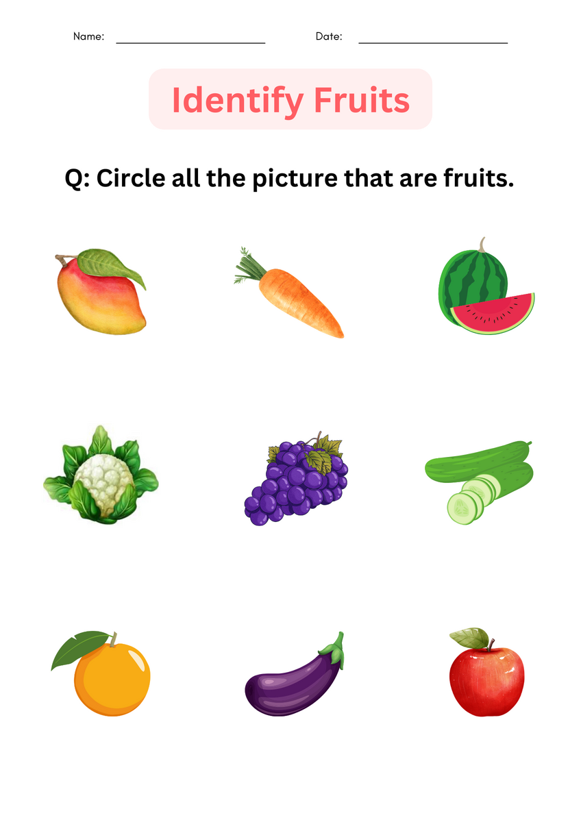 Printable Matching And Identify Fruits Worksheet For Kindergarten Teaching Resources