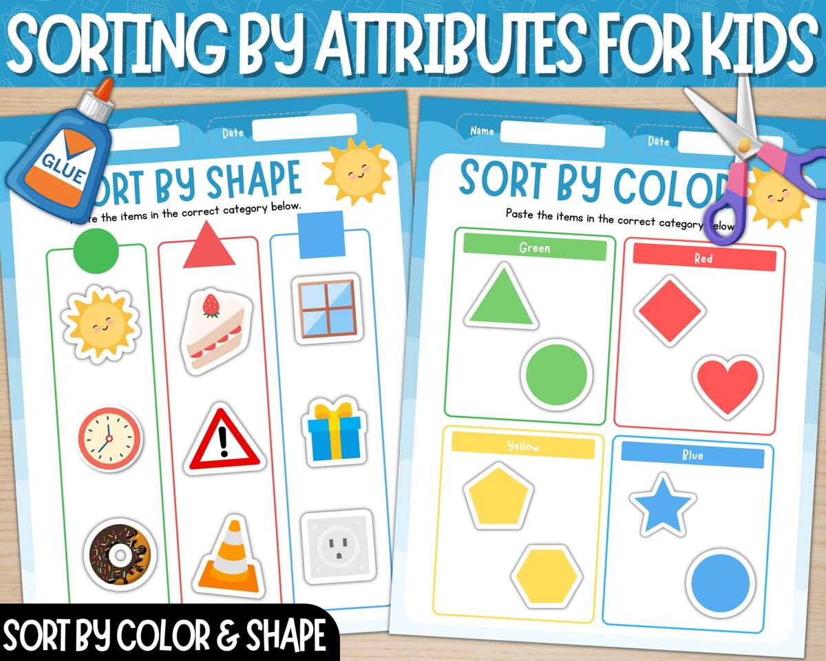 Sorting By Attributes Printable Worksheets Sort By Shape Sort By Color Sorting 2D Shapes Worksheet Colors Sorting Activity PDF Etsy