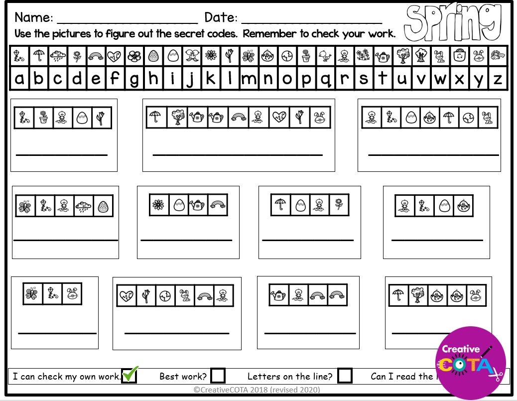 Spring Kindergarten Or 1st Grade Handwriting Secret Code Worksheets Made By Teachers