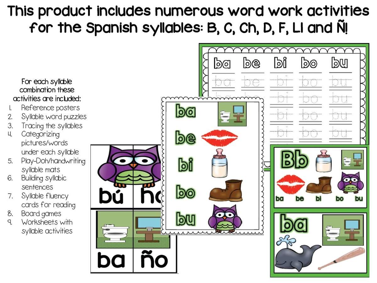 Syllable Word Work In Spanish B C Ch D F Ll