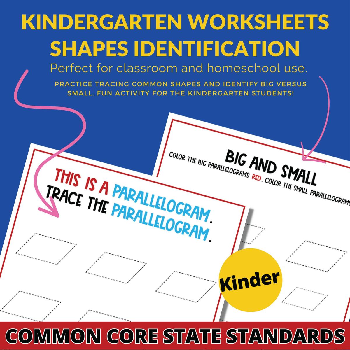 Trace Shapes And Identify Big Vs Small CCSS Pre K Kindergarten Worksheets Classful