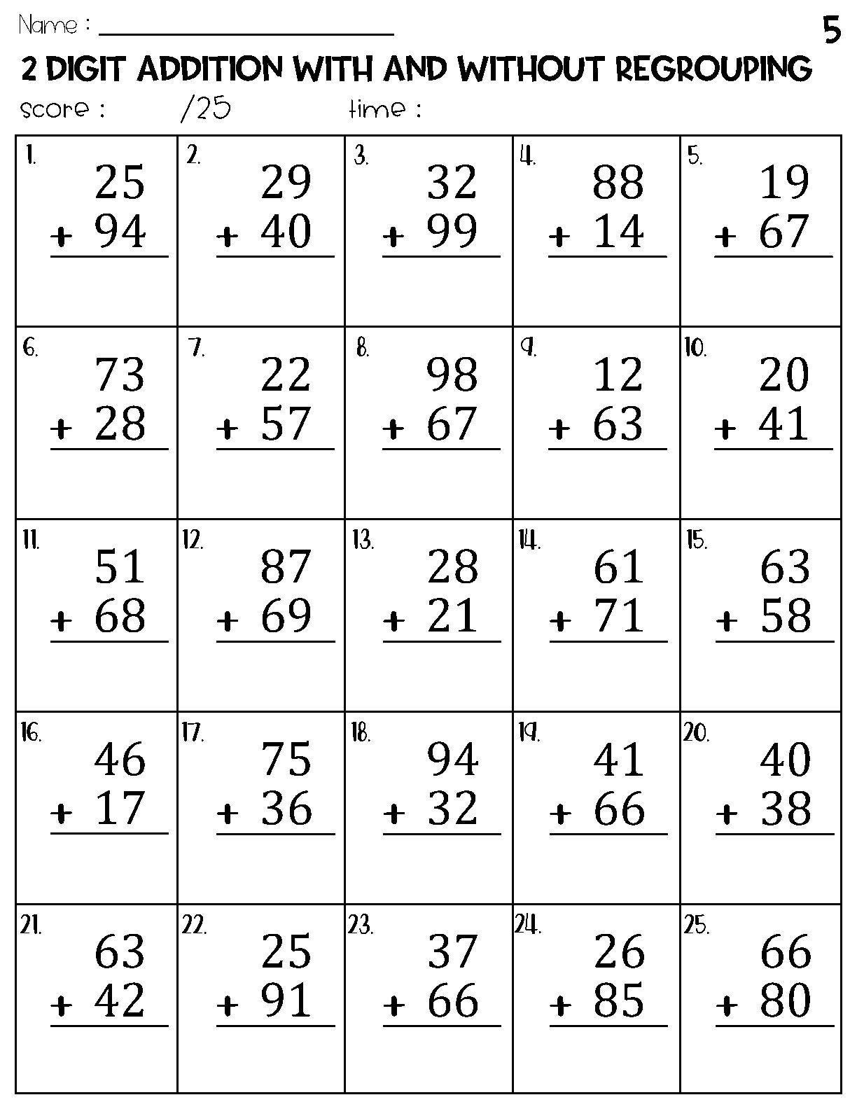 Two Digit Addition With And Without Regrouping Worksheets Etsy Israel