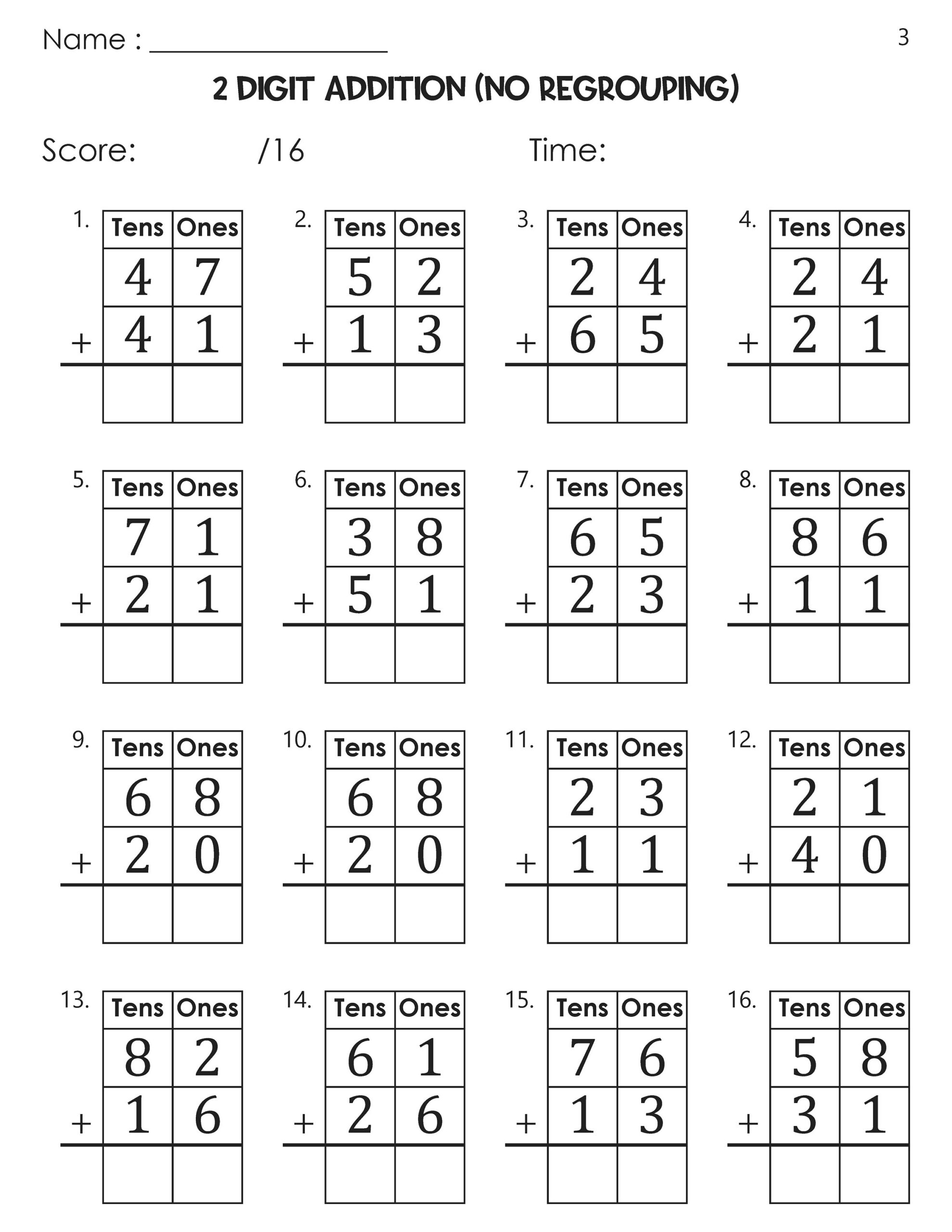 Two Digit Addition With Tens And Ones Without Regrouping Worksheets Etsy