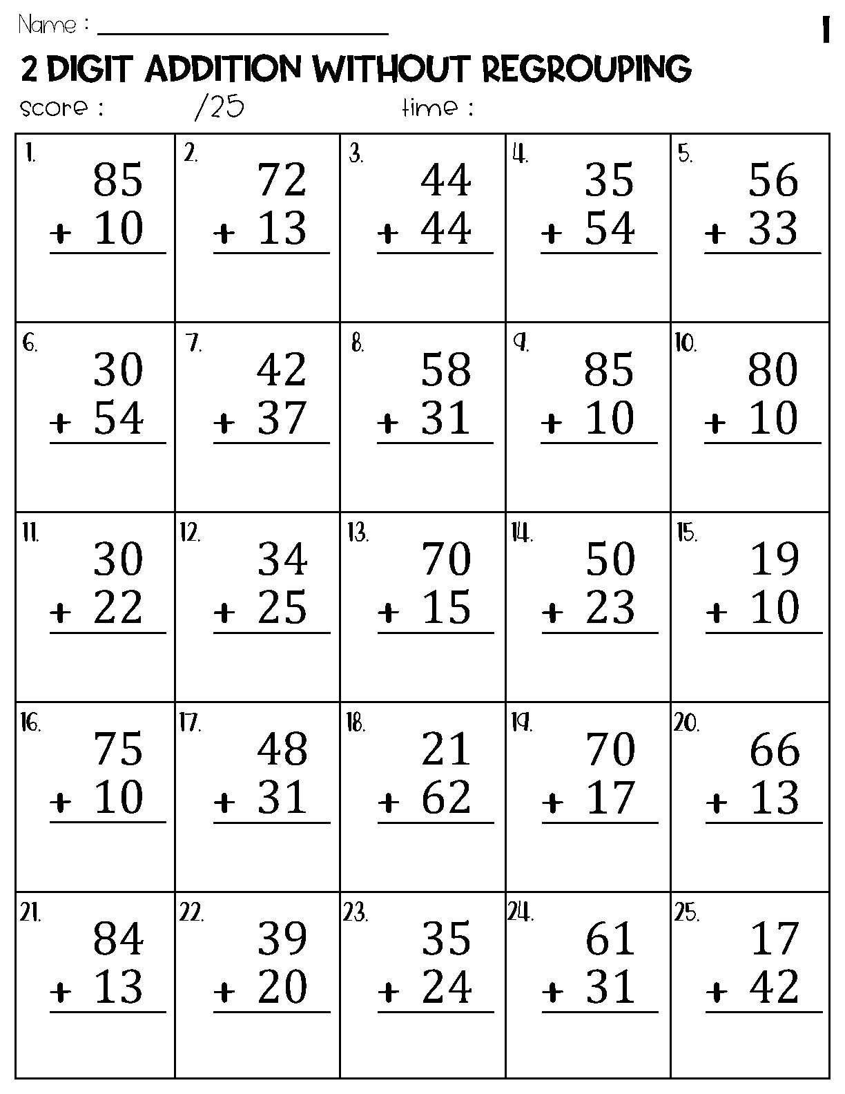 Free 2 Digit Addition Math Worksheet No Regrouping Worksheets4Free