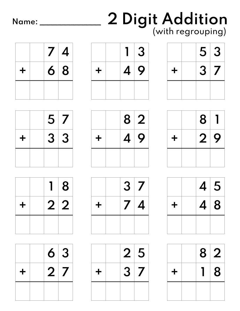 Double Digit Addition With Regrouping Worksheets 2 Digit Addition For Grade 1 Made By Teachers