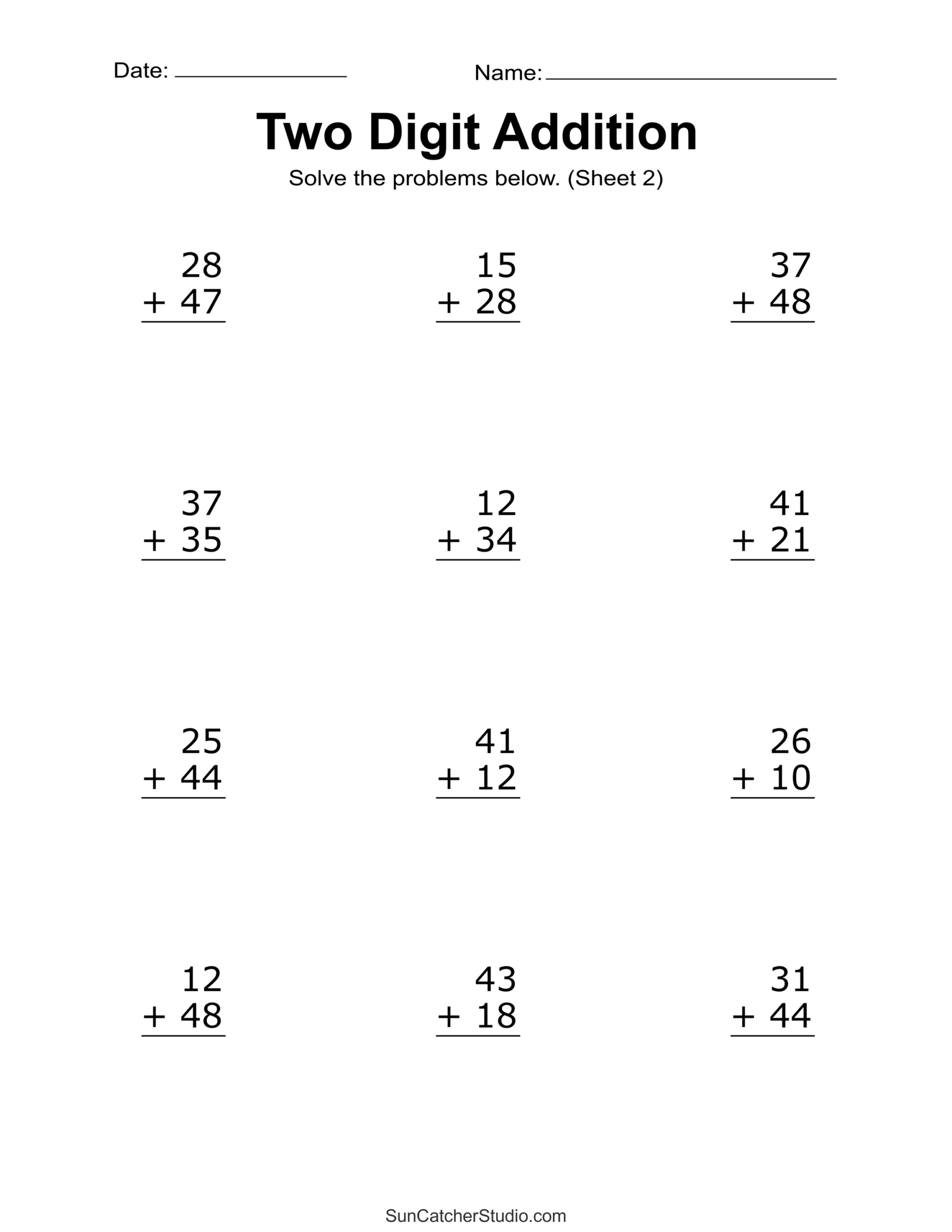 10 Printable Two Digit Addition Worksheets Double Digit Addition Worksheets 1st Grade 2nd Grade Made By Teachers