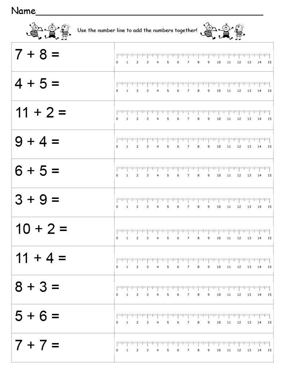 Number Line Addition And Subtraction Worksheets