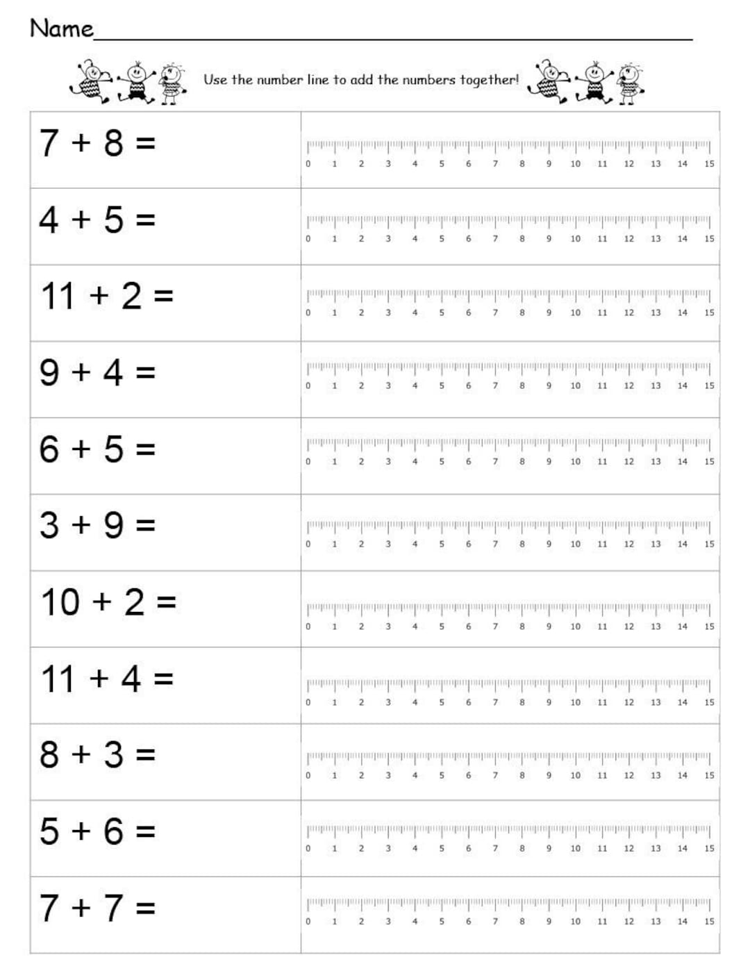 Number Line Addition And Subtraction Worksheets
