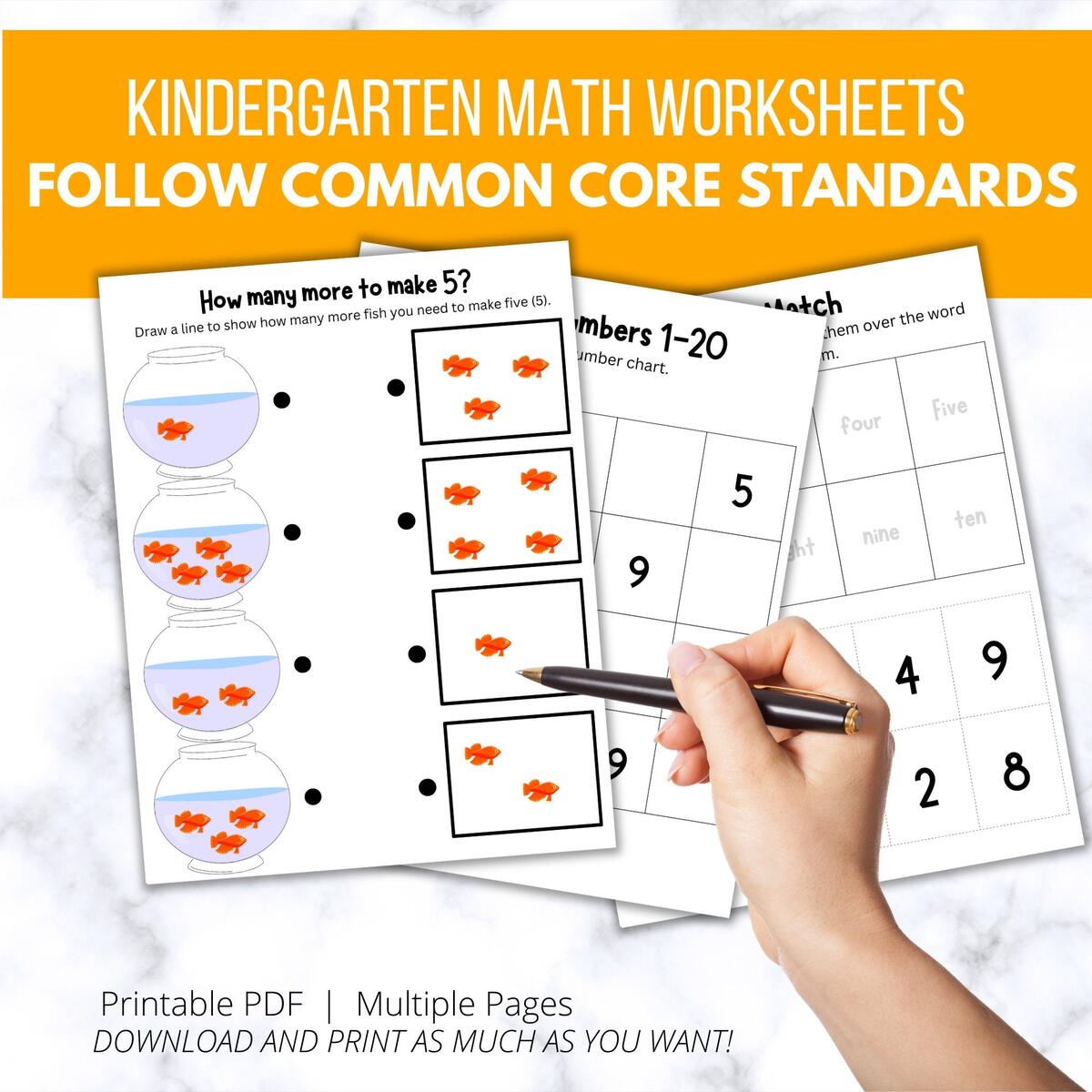 100 Kindergarten Math Common Core Worksheets Printable Instant Download Busy Book Teachers Homeschooling Homework Independent Review Etsy