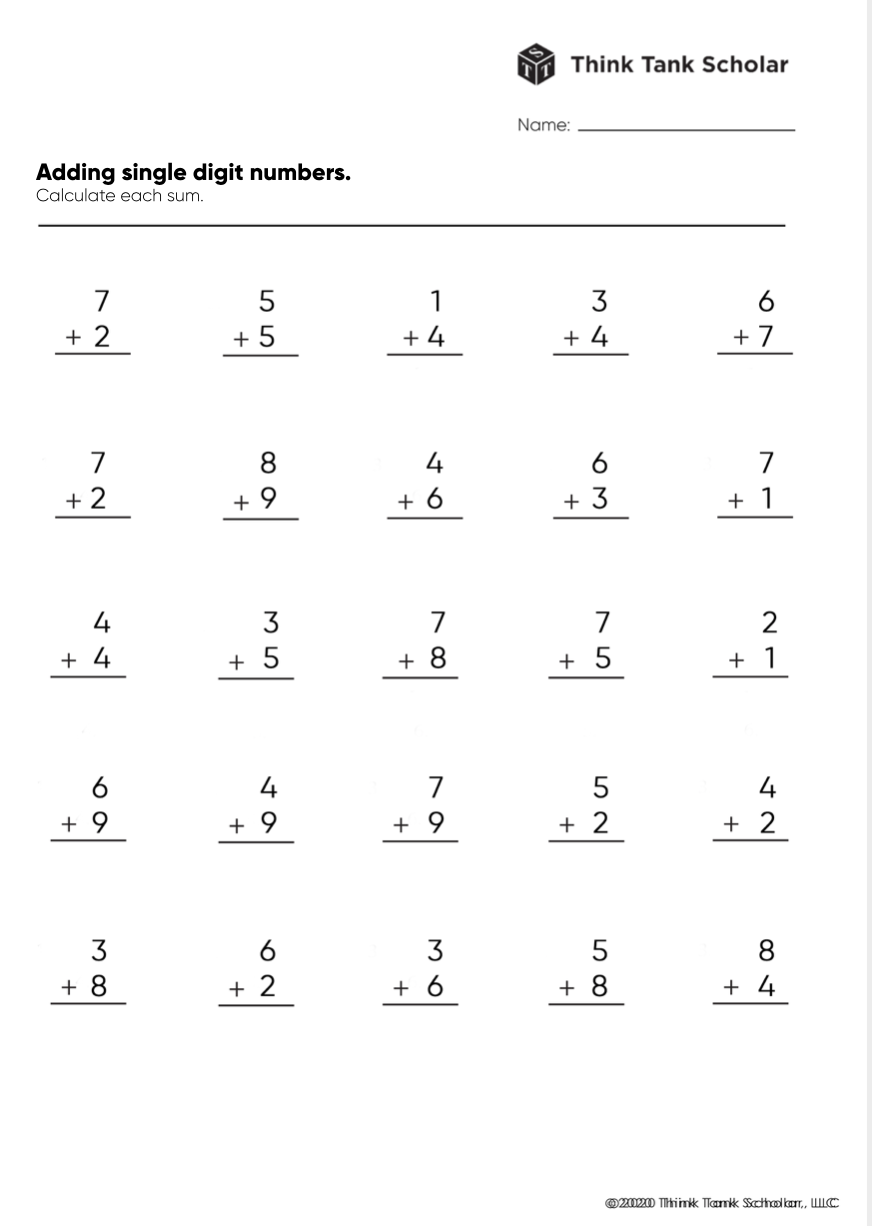 100 Single Digit Addition Questions With Some Regrouping A Worksheets Library
