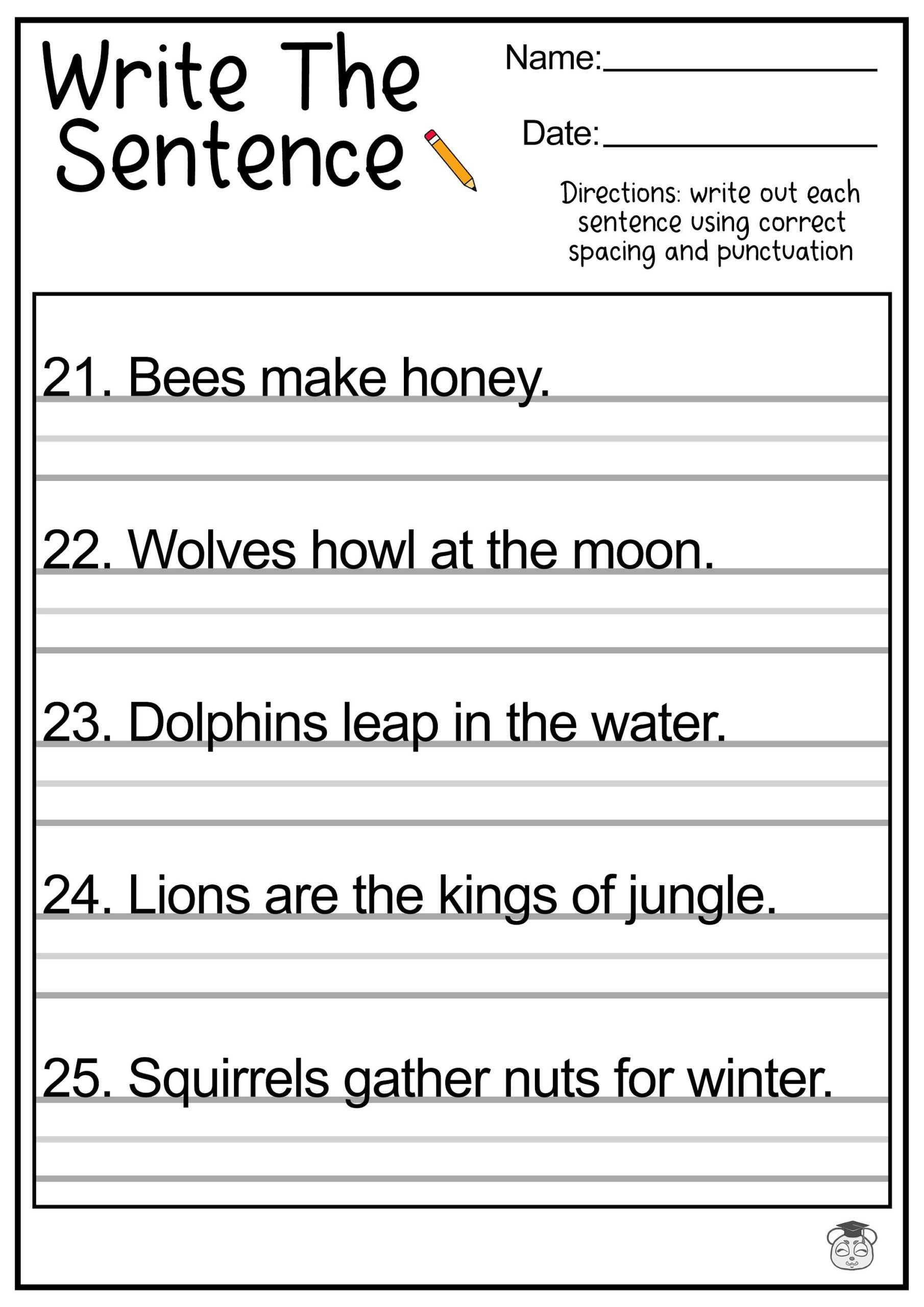 11 Printable Sentence Writing English Worksheets Improve Reading And Writing Skills Ages 4 7 KG1 To Grade 2 Etsy
