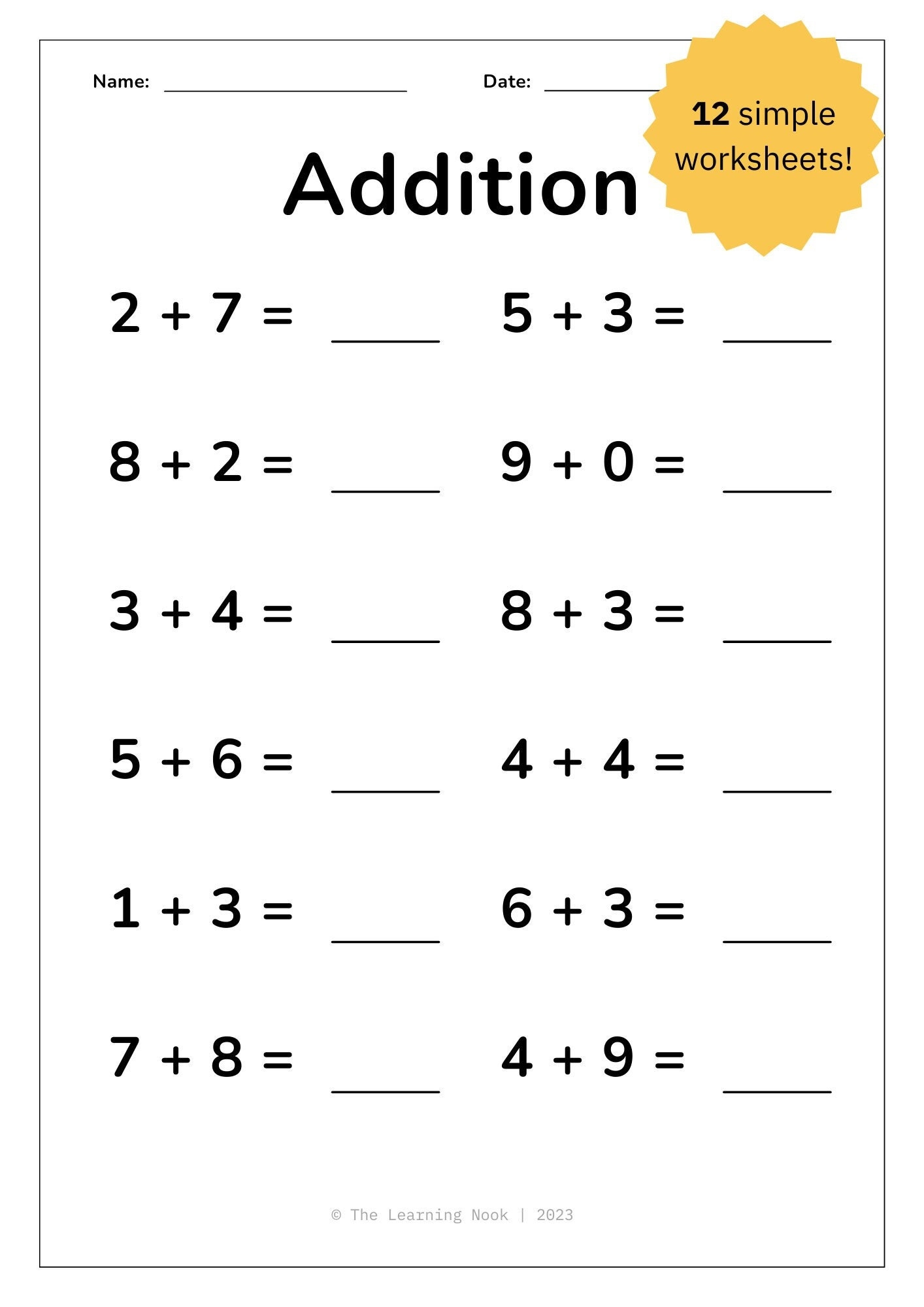 Addition Worksheets For Kindergarten