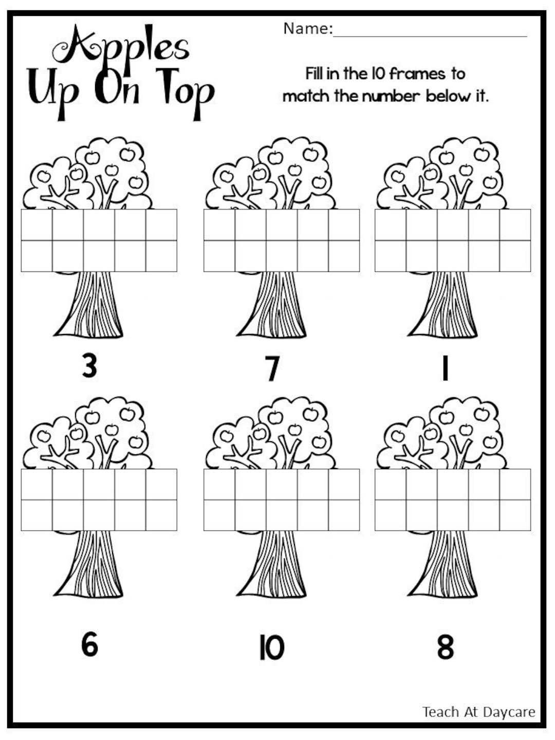 12 Printable Apple Ten Frame Worksheets Preschool Kindergarten Numbers And Math Etsy