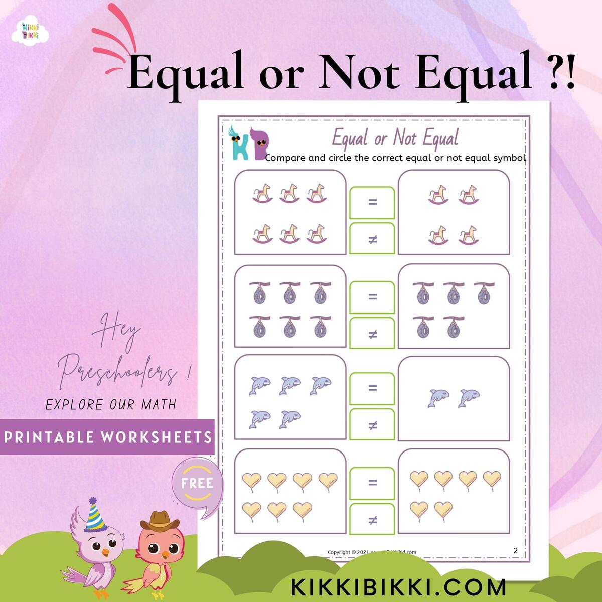 15 FREE Equal Or Not Equal WORKSHEETS KikkiBikki