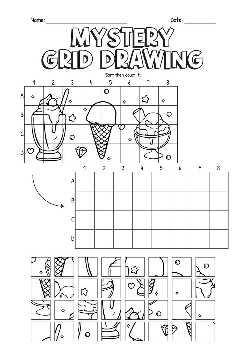 15 Printable Mystery Grid Drawing Worksheets Art