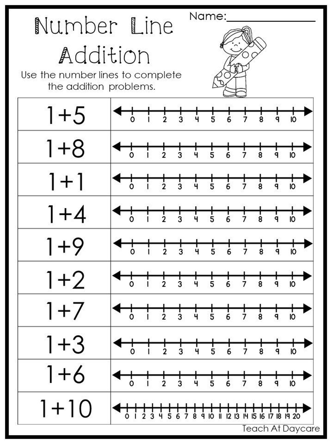 15 Printable Number Line Adding Worksheets Numbers 1 10 Preschool 1st Grade Math Etsy Sweden