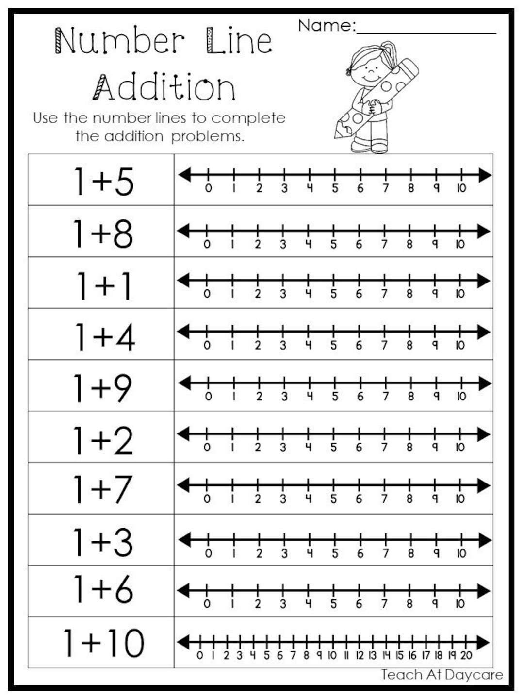 15 Printable Number Line Adding Worksheets Numbers 1 10 Preschool 1st Grade Math Etsy Sweden