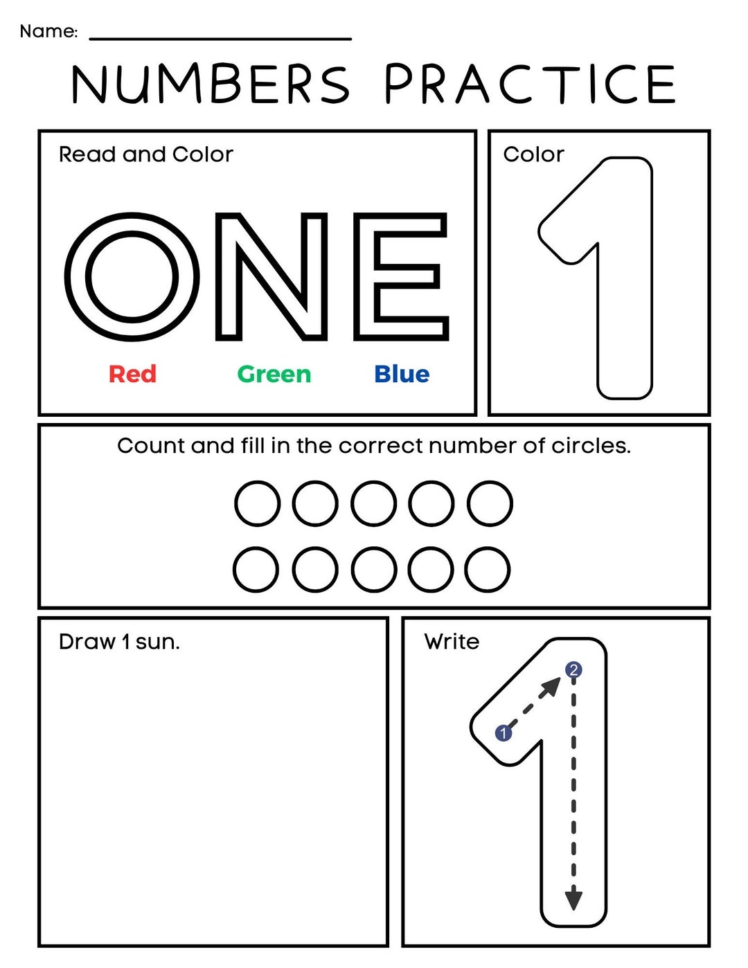 15 Printable Numbers 1 10 Worksheets Number Practice Sheets Learn Numbers Preschool Kindergarten Numbers And Math Number Worksheets Etsy