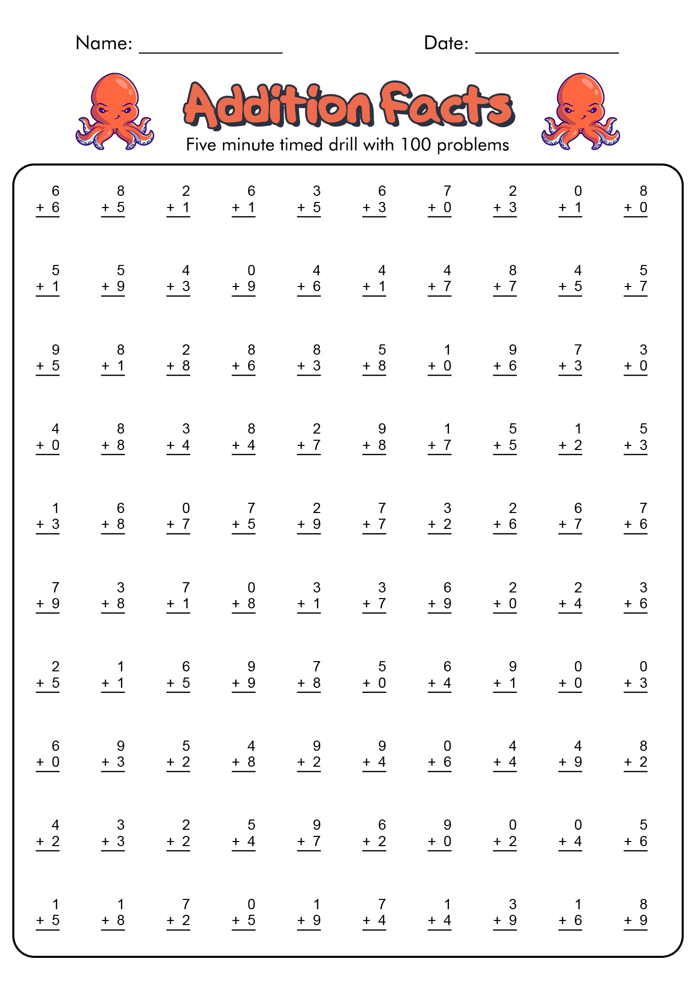 18 1 Minute Timed Addition Worksheets Free PDF At Worksheeto Worksheets Library