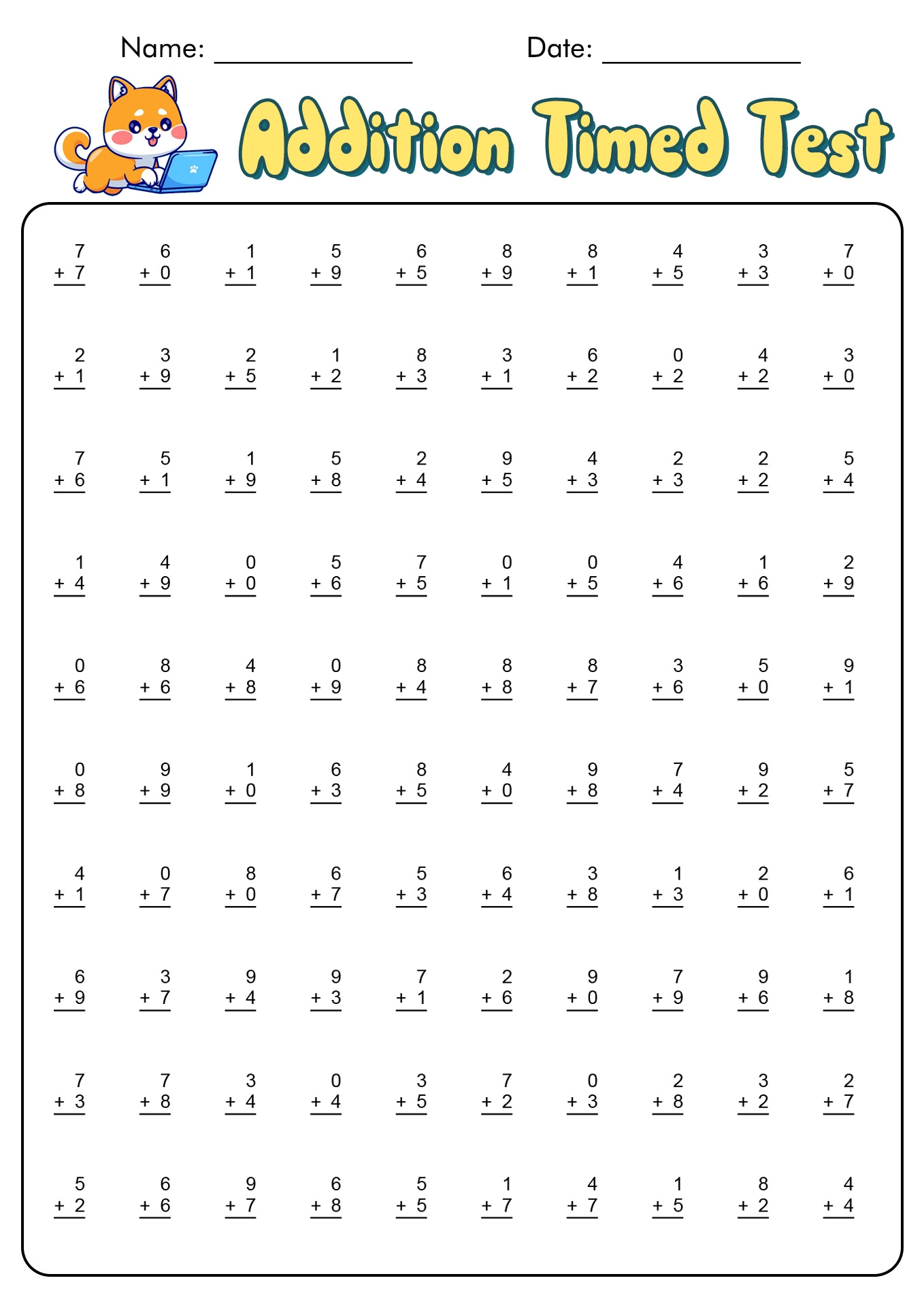 18 1 Minute Timed Addition Worksheets Free PDF At Worksheeto