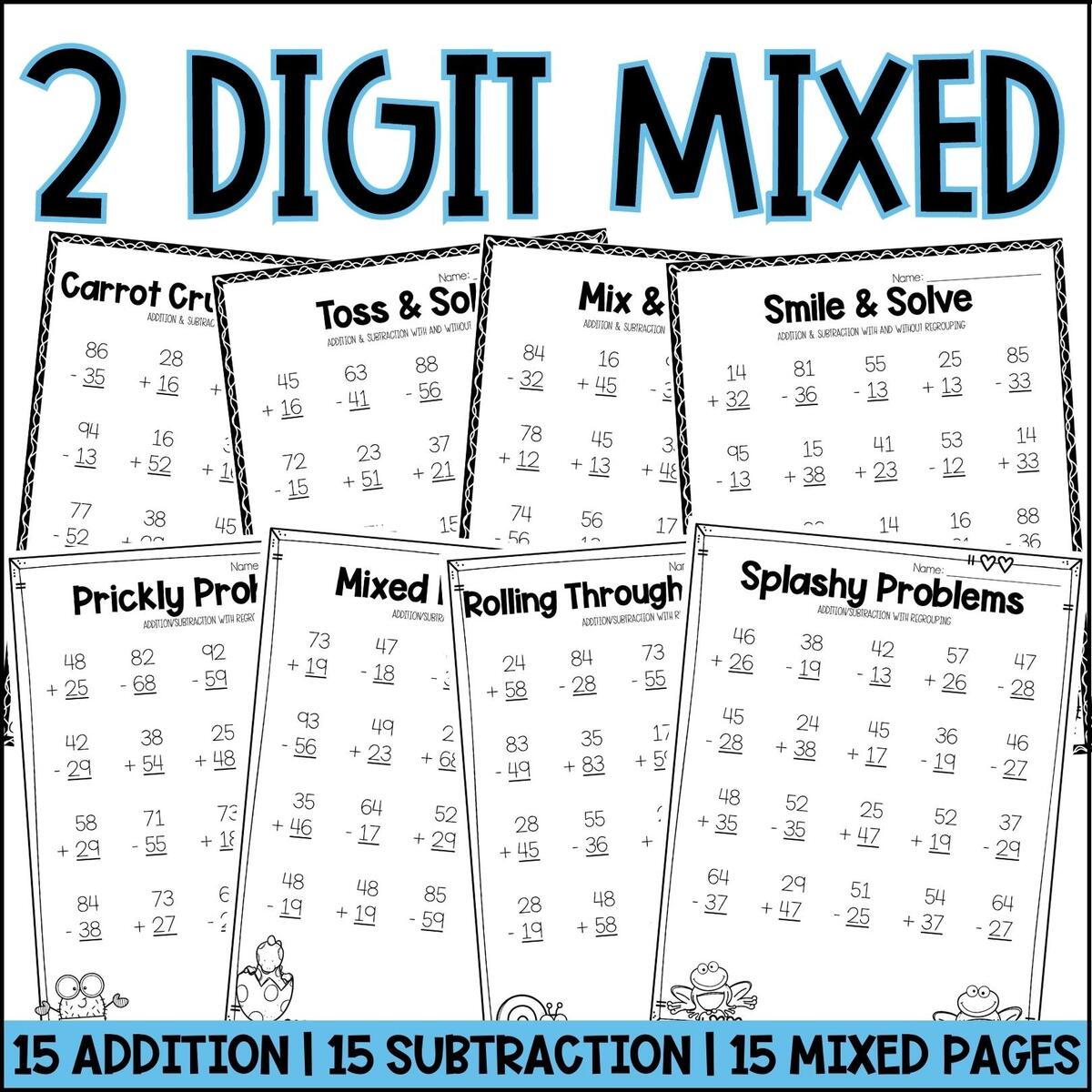 2 And 3 Digit Addition And Subtraction Worksheets BUNDLE The Mountain Teacher