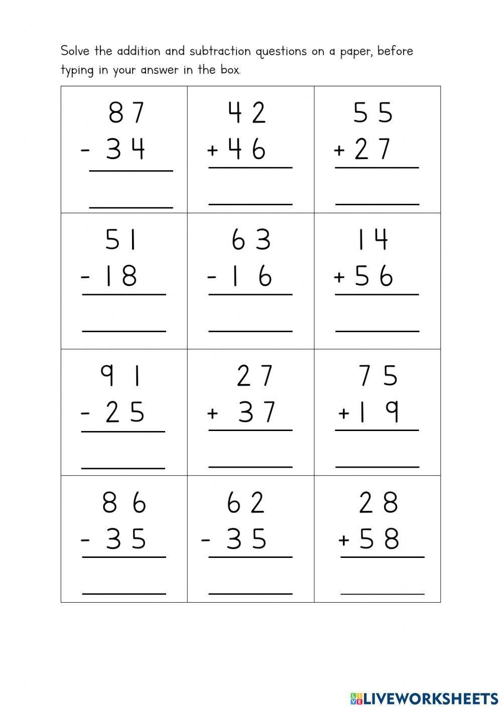 2 Digit Addition And Subtraction Worksheet Worksheets Library