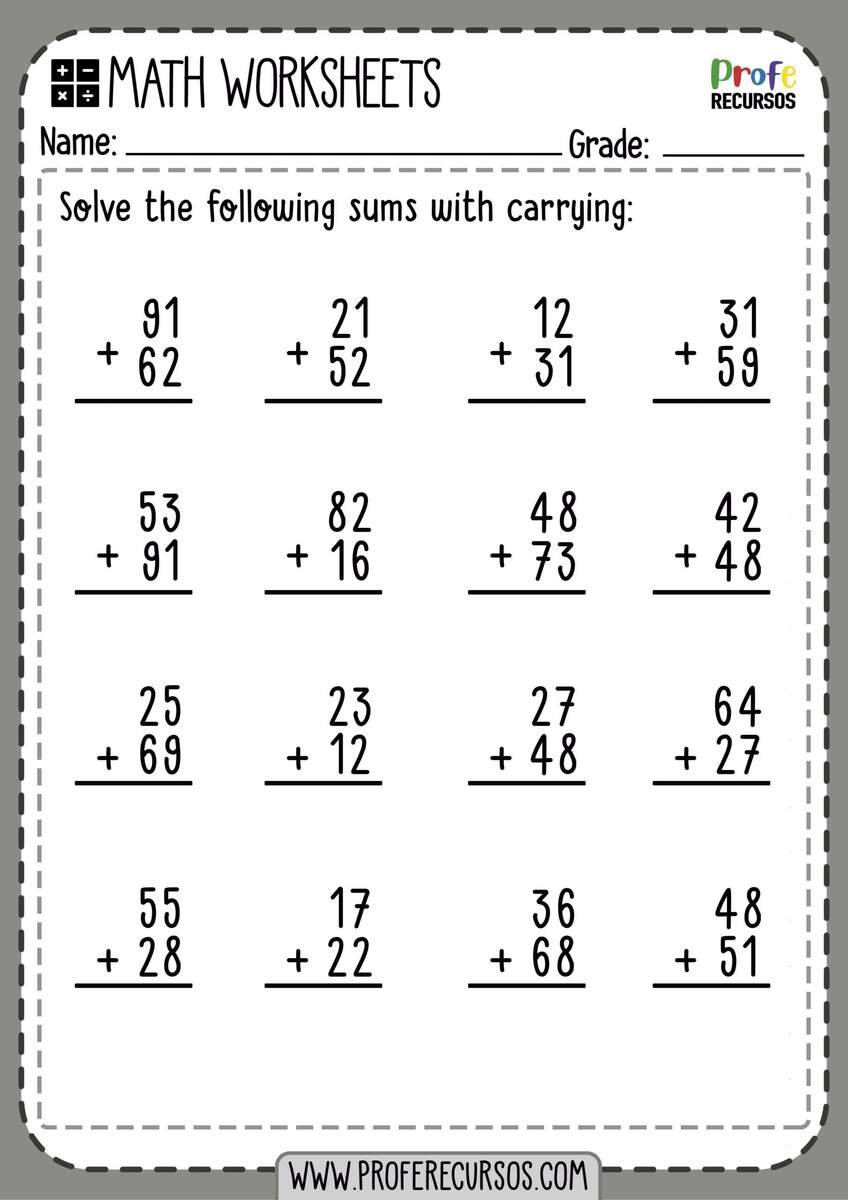 2 Digit Addition With Carrying Math Worksheets Worksheets Library